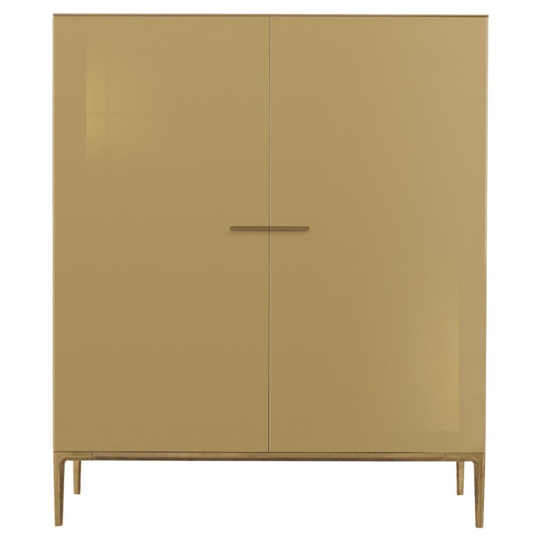 Contemporary Italian High Sideboard in Glossy Greige Lacquer For Sale