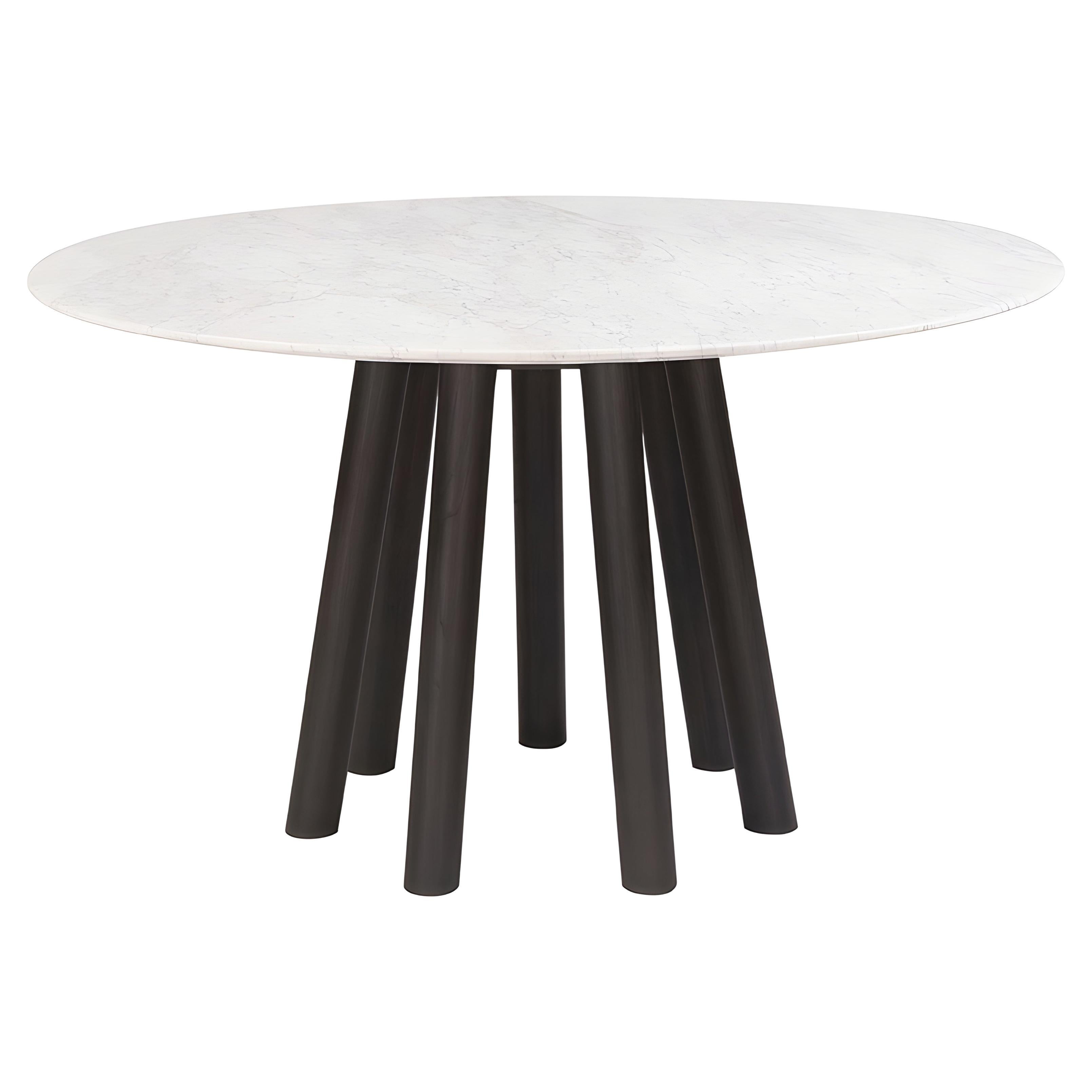 Contemporary Round Dining Table, Walnut/Marble.