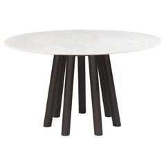 Contemporary Round Dining Table, Walnut/Marble.
