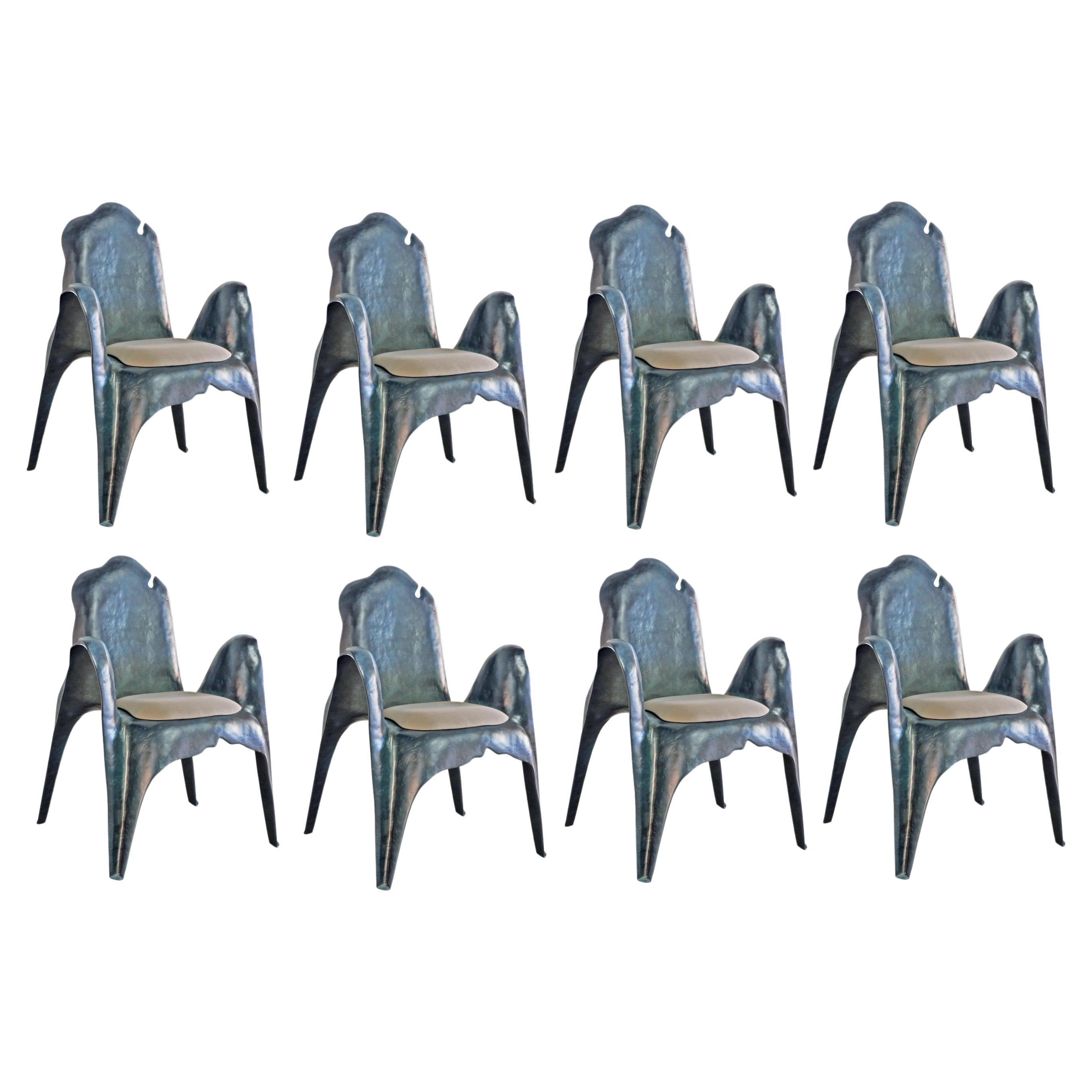 Set of 8 Organic Shaped Dining Chairs in Metallic or Natural Finish For Sale