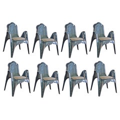 Ensemble de 8 chaises de salle à manger de forme organique en finition métallique ou naturelle