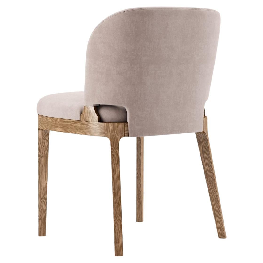 Custom Dining Chair in Velvet and Natural Oak For Sale