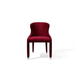 Contemporary Dining Chair in Deep Red Velvet & Polished Metal By Mondo Design