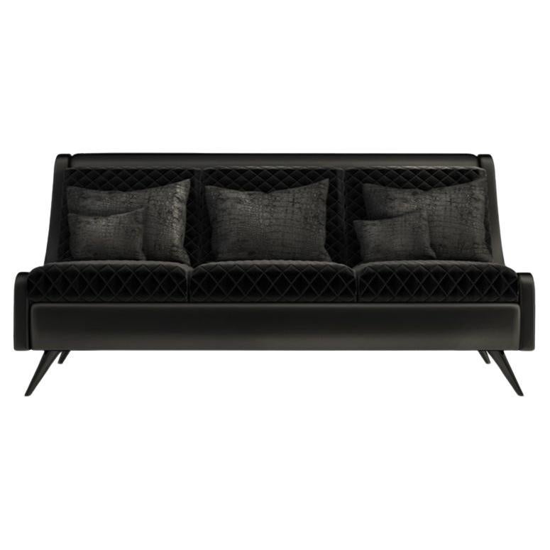 Contemporary Sofa Offered in Velvet & High Gloss Lacquer For Sale