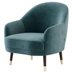 Custom Velvet Upholstered Armchair with Wood and Metal Legs