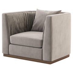 Contemporary Armchair with Pleated Backrest in Velvet