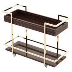 Contemporary Tea Cart Offered in Ebony Wood and Gold Finish