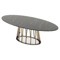 Oval Metal and Marble Dining Table 
