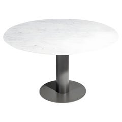 Contemporary Outdoor Dining Table Ft. Round Carrara Marble Top