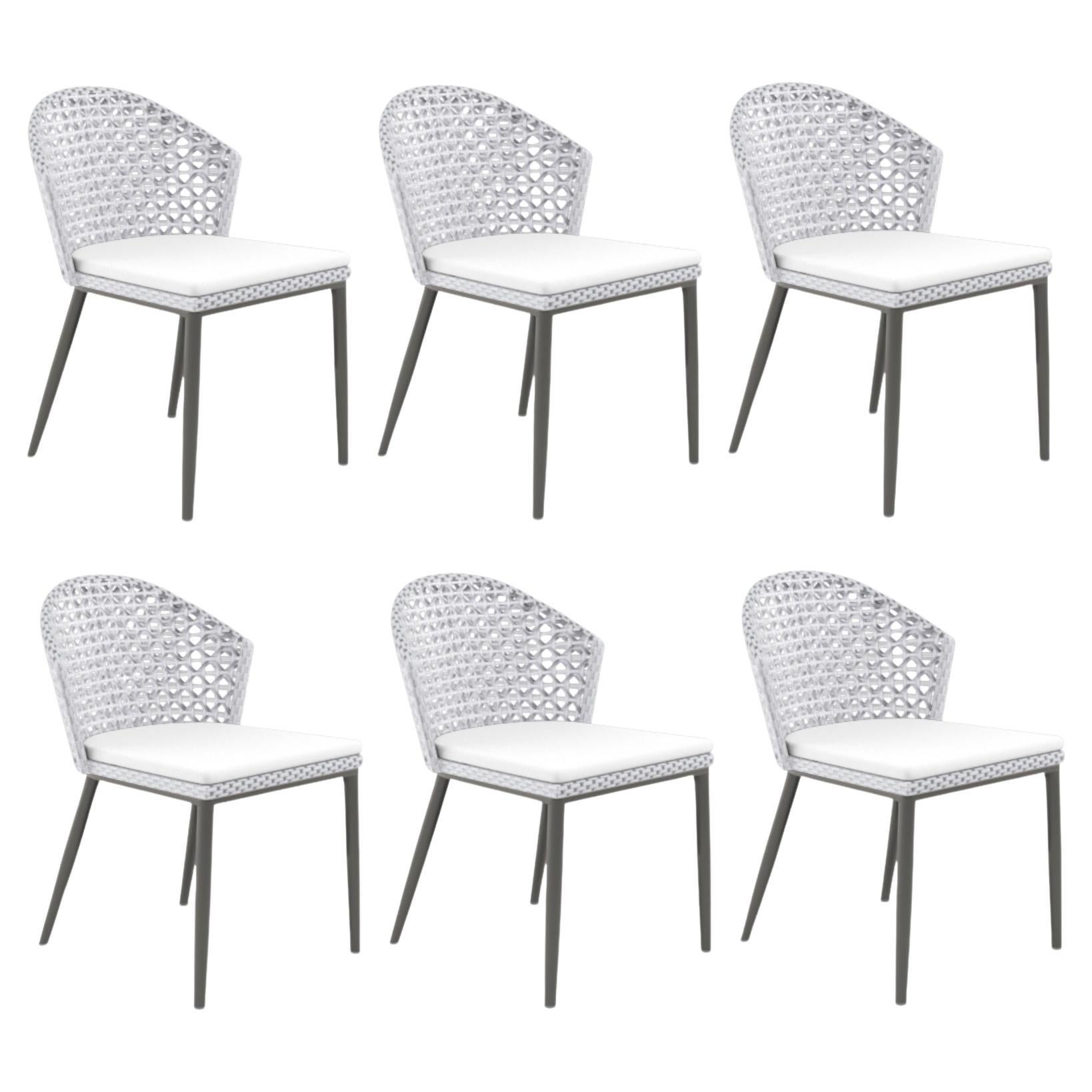 Outdoor Dining Chairs in Seashell Weather Resistant Wicker / Set of 6 For Sale