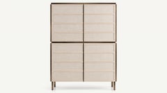 Contemporary Architectural Cabinet in Limed Oak, Woven Flax & Oxidized Brass