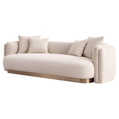 Contemporary Architectural Sofa Ivory Bouclé & Satin Bronze Plinth - José Castro