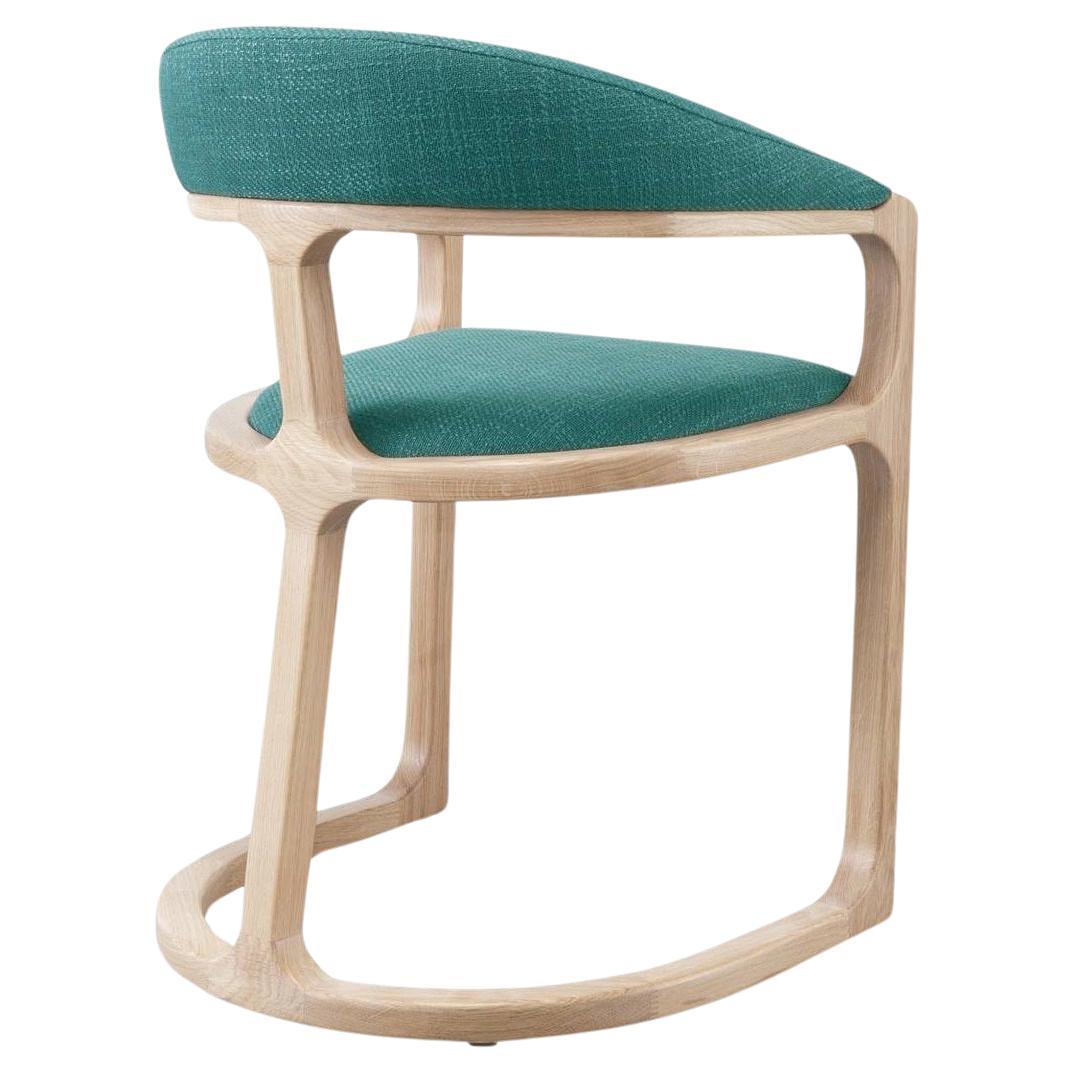 Upholstered Dining Chair with Slatted Back In Oak Structure For Sale