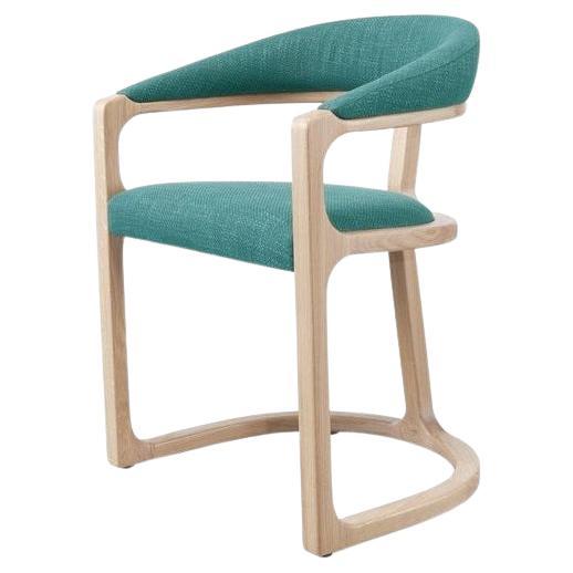 Modern Upholstered Dining Chair with Slatted Back In Oak Structure For Sale