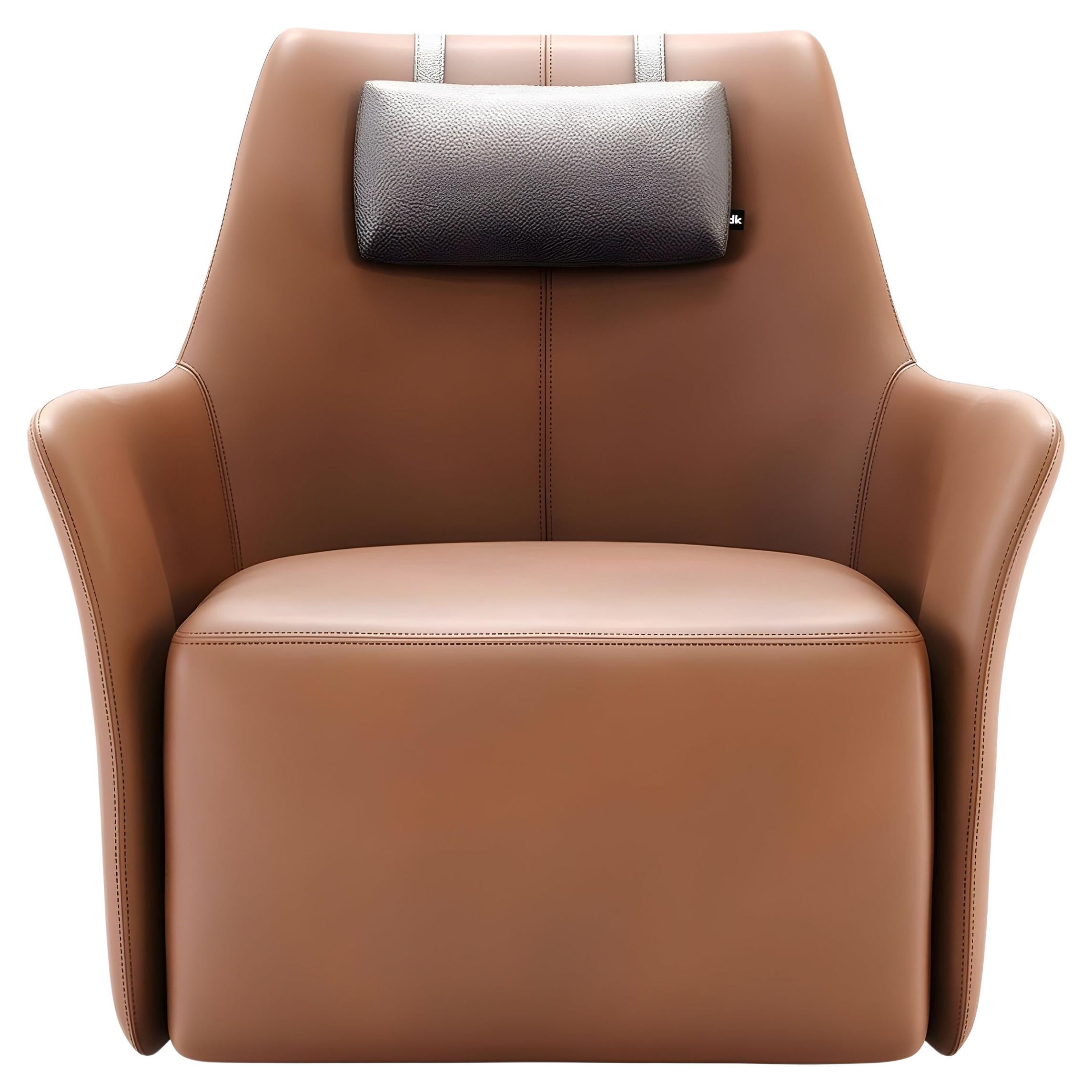 Contemporary Ledersessel mit hoher Rückenlehne und drehbarem Untergestell im Angebot