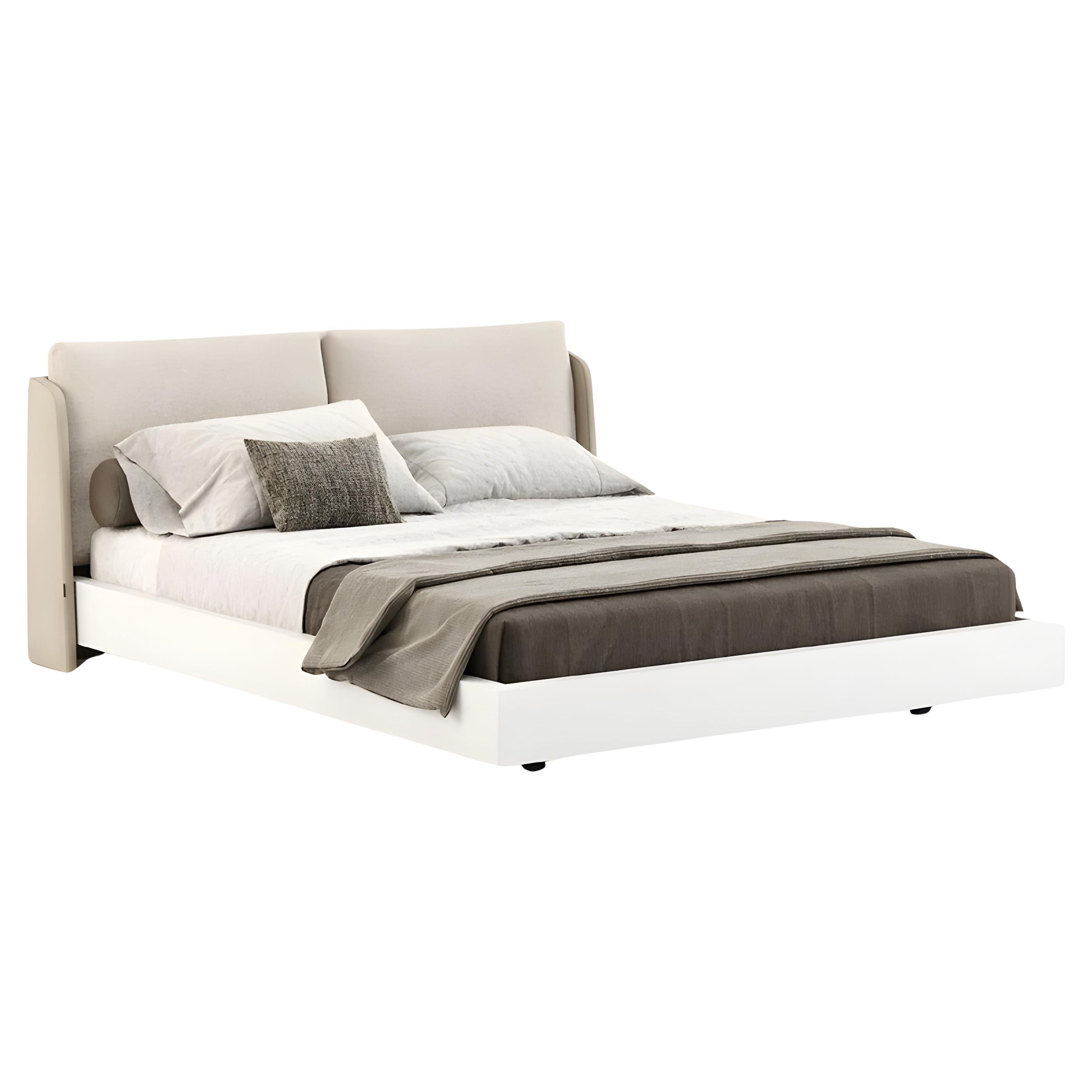 Customizable American Queen Bed with Upholstered Headboard and Wooden Base