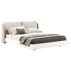 Customizable American Queen Bed with Upholstered Headboard and Wooden Base