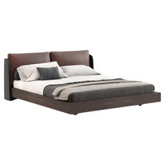 Customizable California King Bed with Leather Headboard and Wooden Base