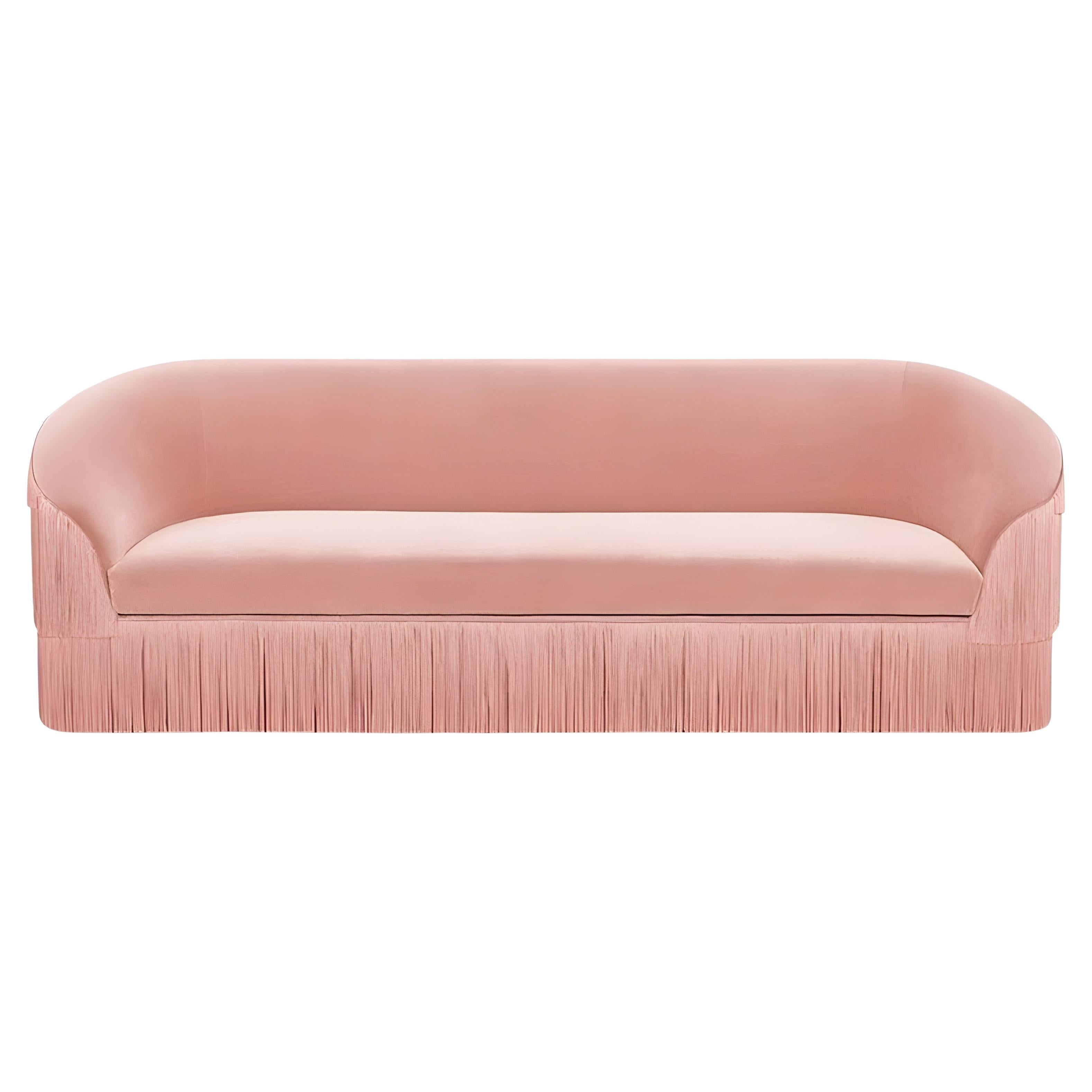 Customizable Fringes Sofa By Munna In Pale Pink Cotton Velvet