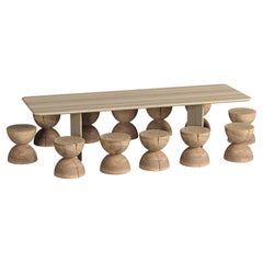 Table de salle à manger contemporaine pour l'extérieur, douze tabourets en bois de cèdre massif