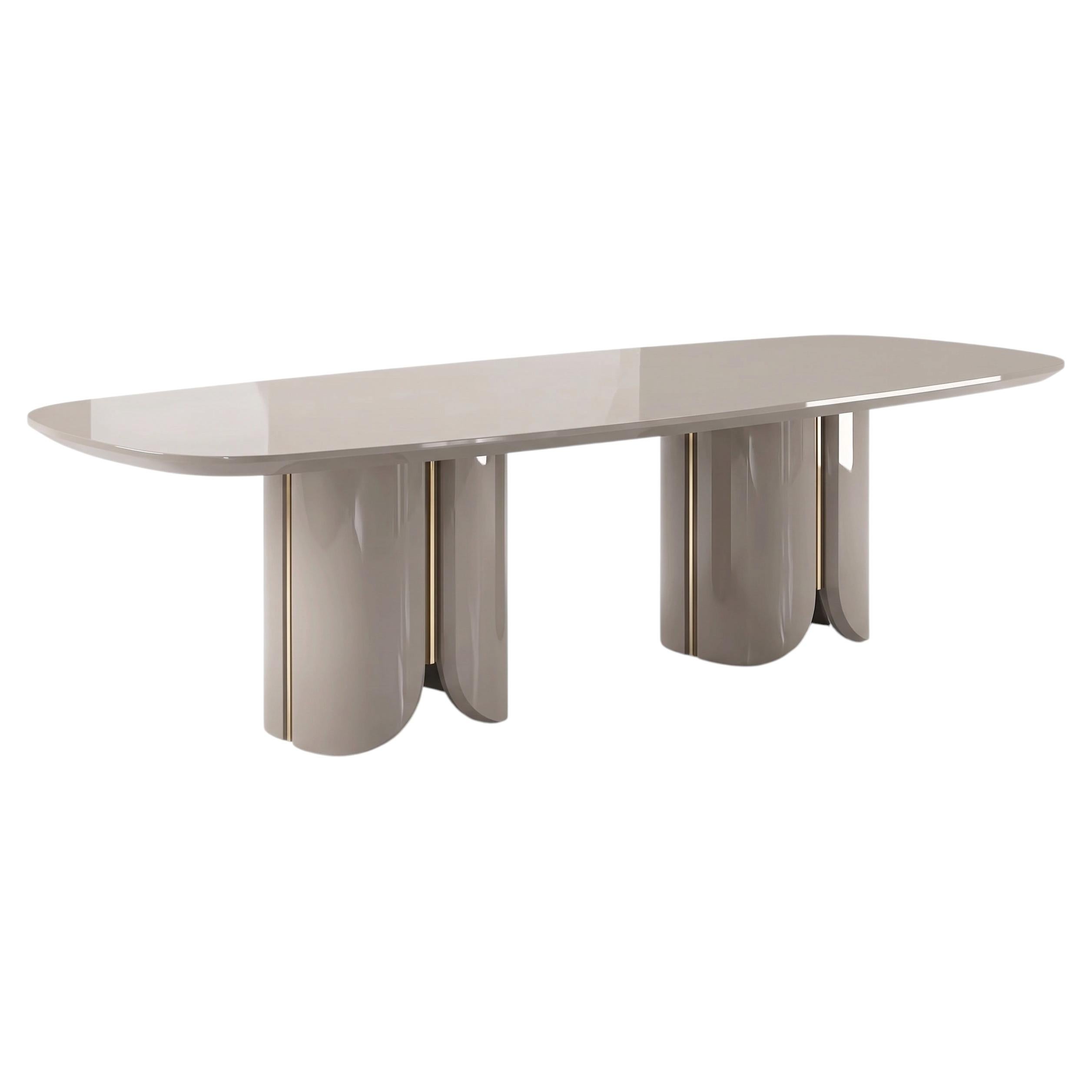 Monolithic Architectural Dining Table with Tectonic Brass Inlays, Mondo Design