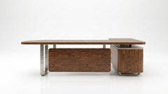 Sculptural Rounded Executive Desk in Wood Veneer and Polished Stainless Steel