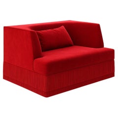 Alcove Contemporary Linear Armchair With Curved Back In Alpaca Red Velvet