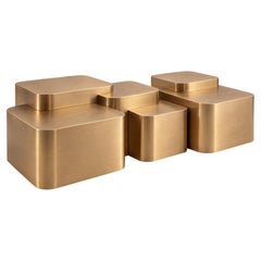 Platea Metal Coffee Table, Handcrafted Brushed Brass, Sidani Design
