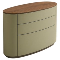 Contemporary Oval Chest of Drawers In Light Pistachio Lacquer & Solid Walnut