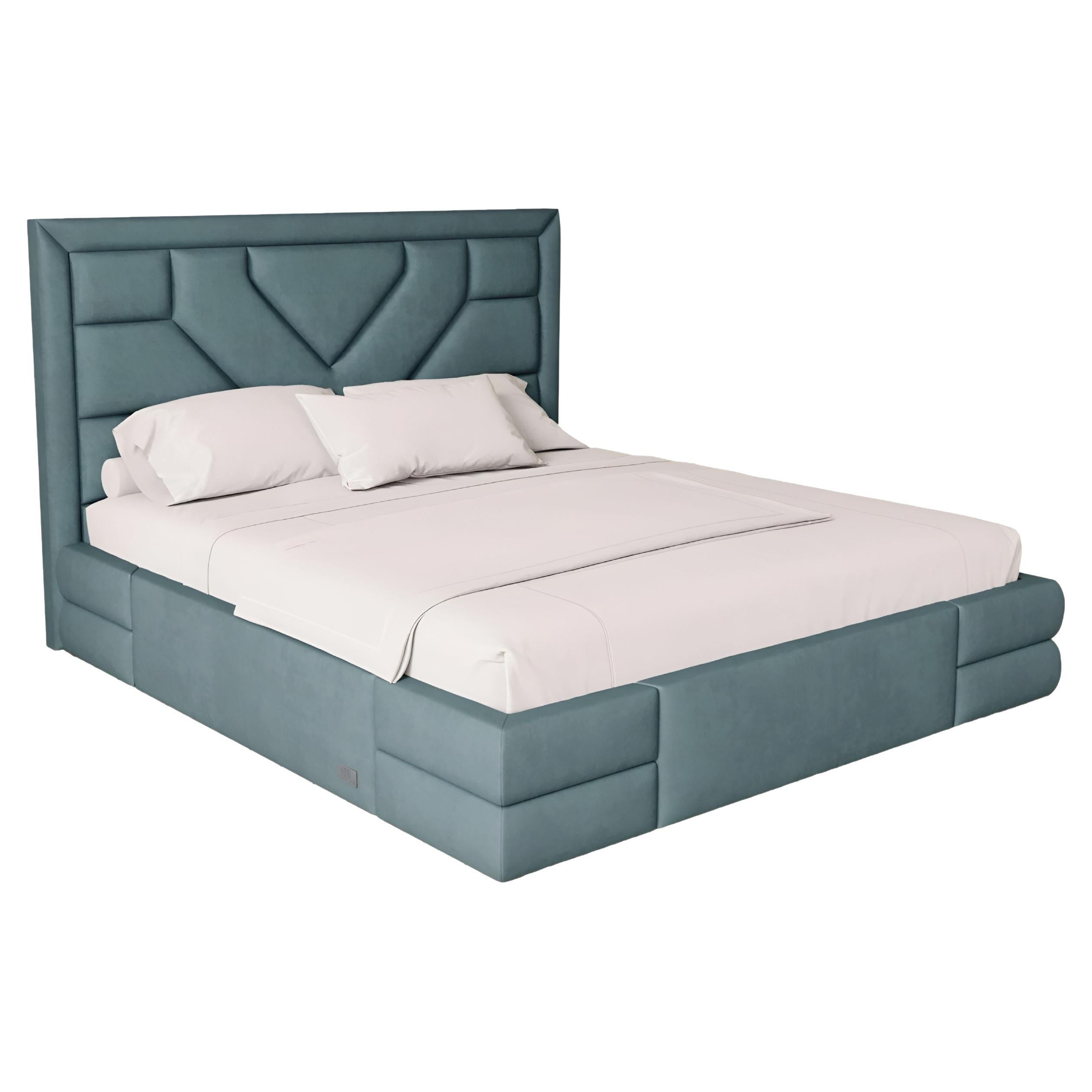 Lit Tetris, California King-Size w Geometric Headboard In Velvet Neuf - En vente à NEW YORK, NY