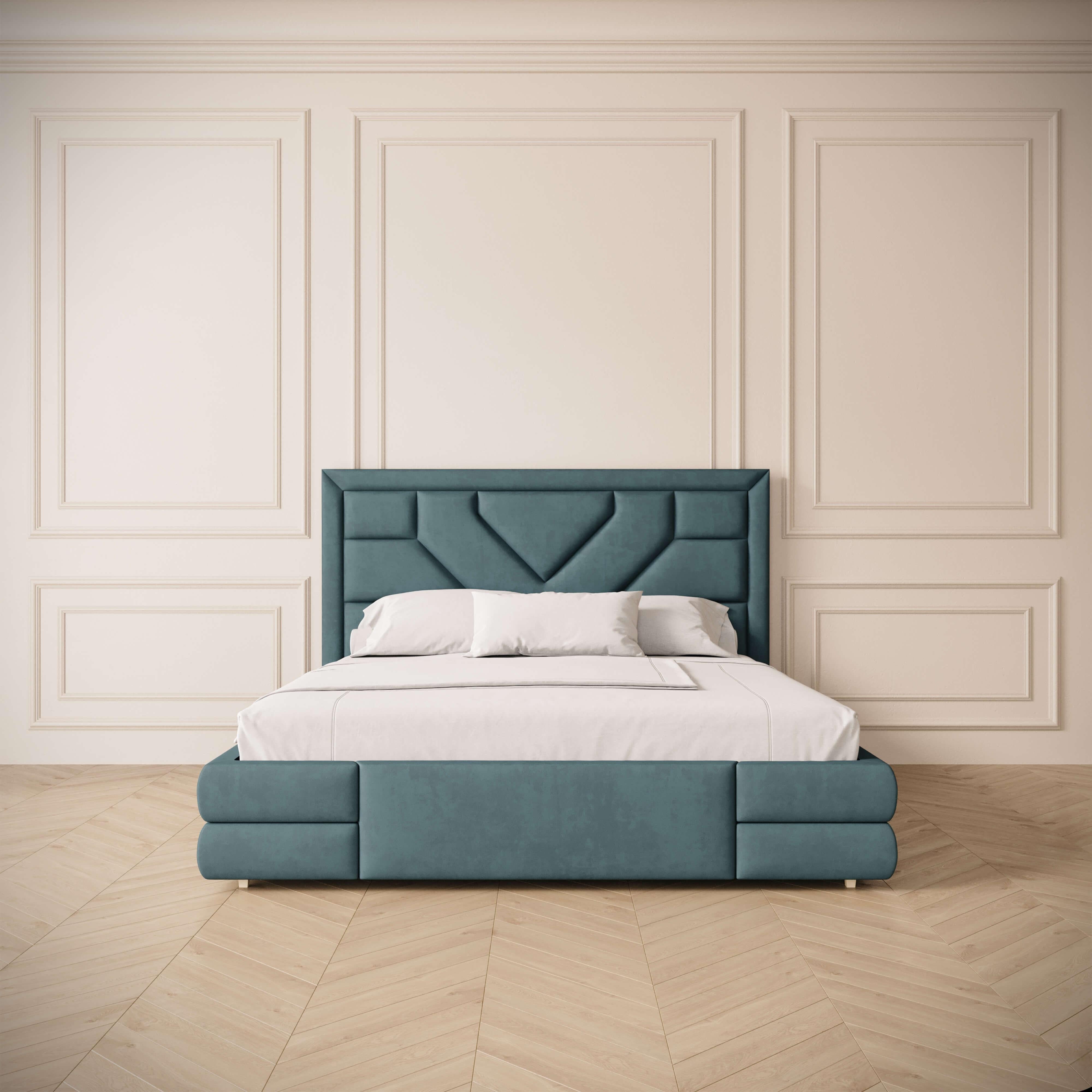 XXIe siècle et contemporain Lit Tetris, California King-Size w Geometric Headboard In Velvet en vente