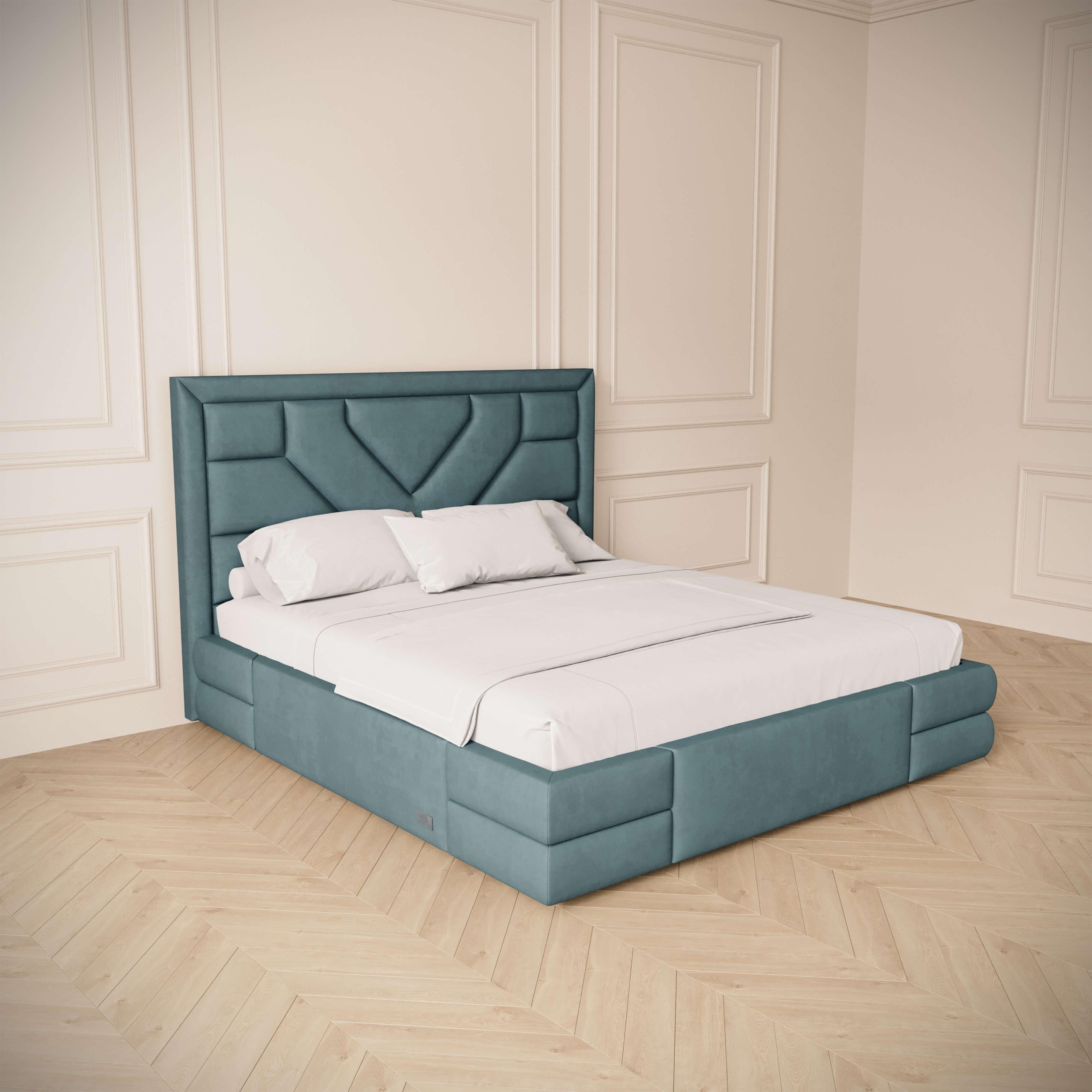 Lit Tetris, California King-Size w Geometric Headboard In Velvet en vente 1