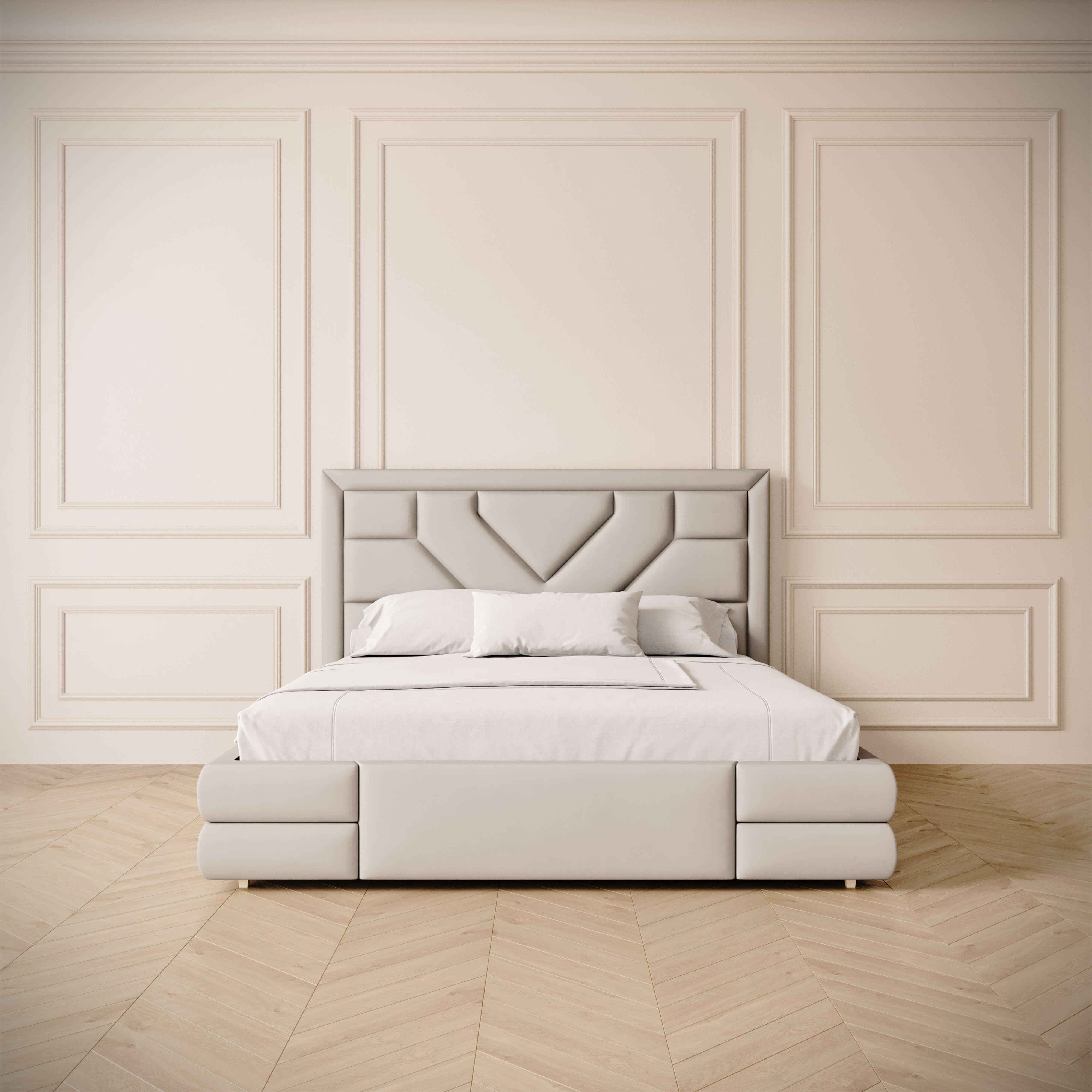 Lit Tetris, California King-Size w Geometric Headboard In Velvet en vente 2