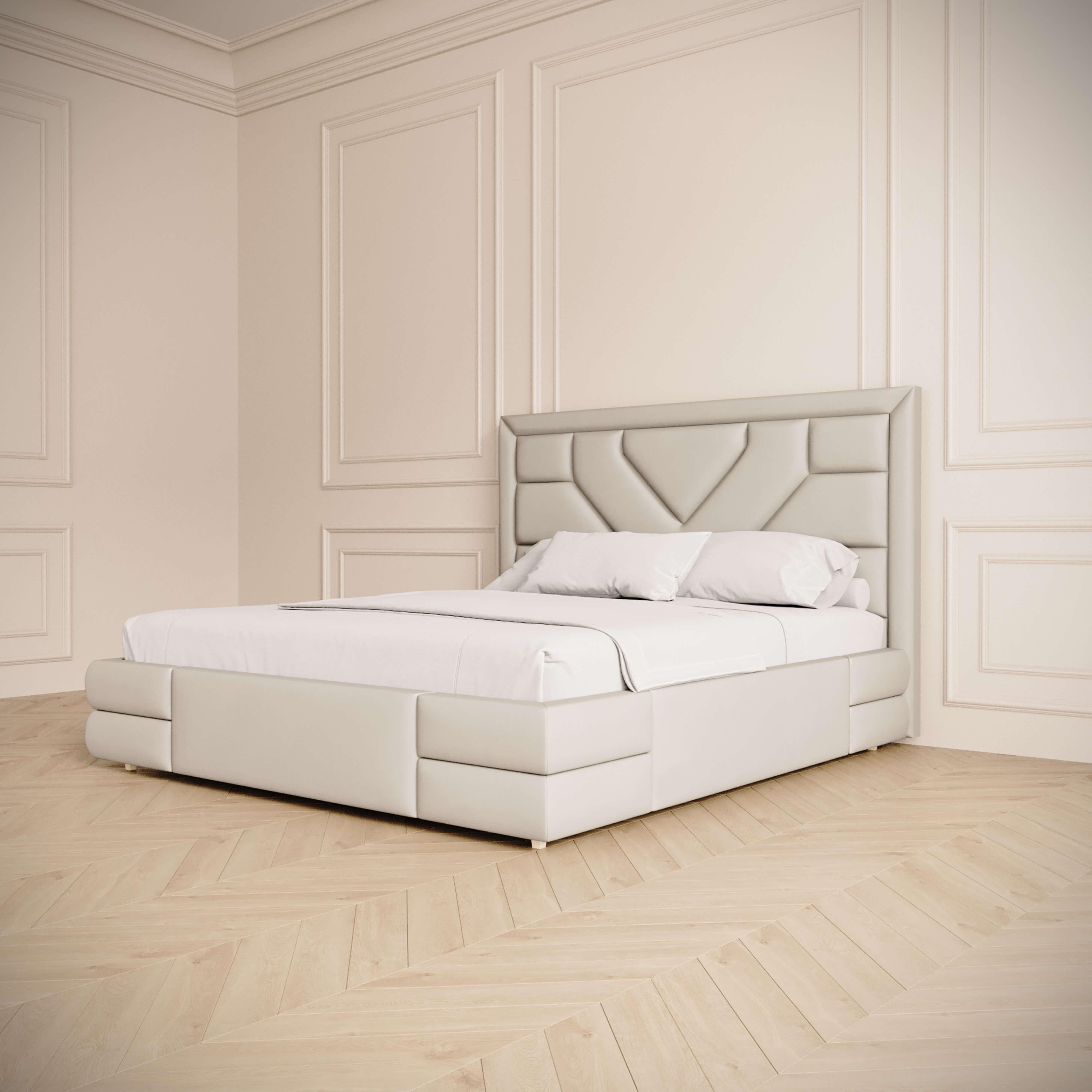 Lit Tetris, California King-Size w Geometric Headboard In Velvet en vente 3