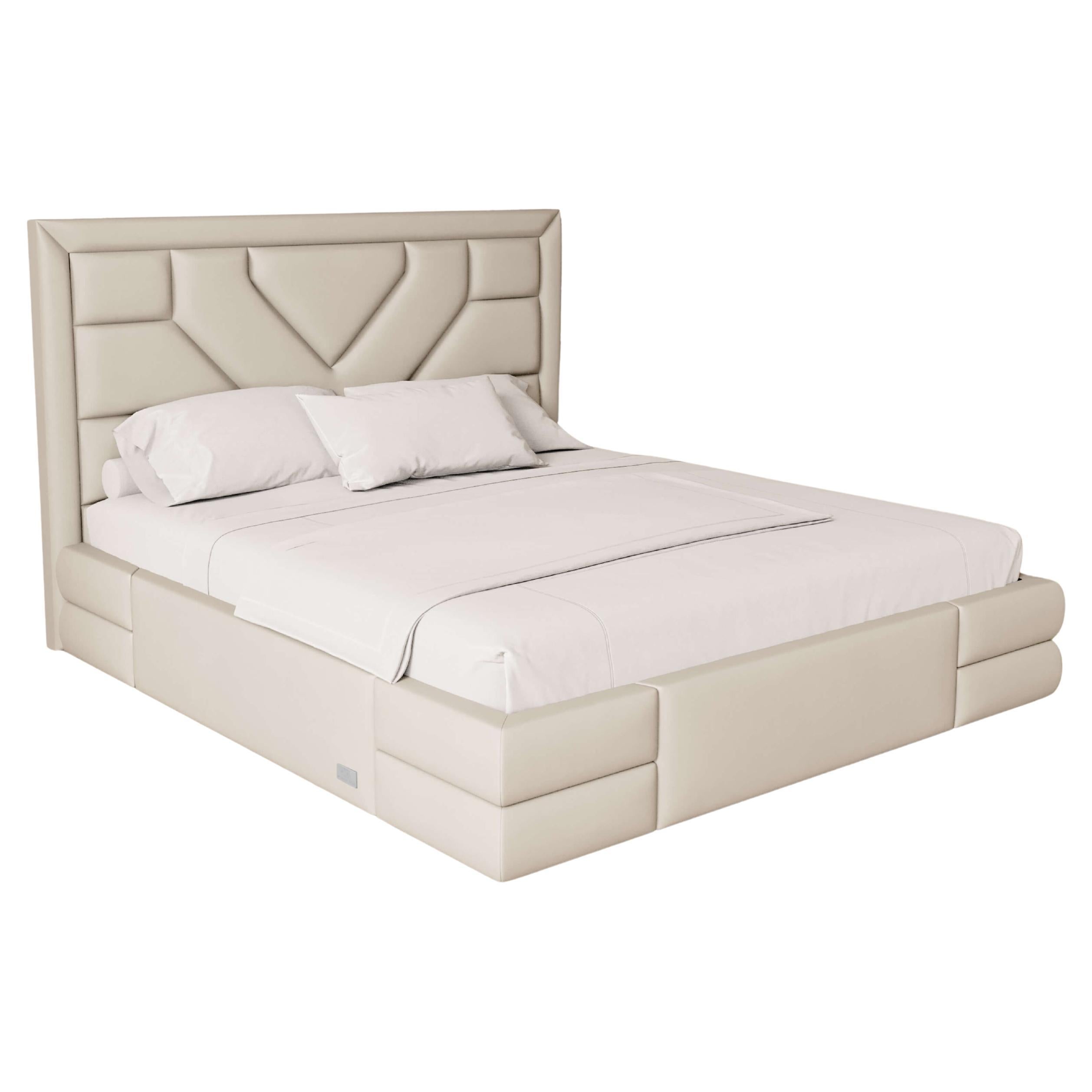 Fait main Lit Tetris, California King-Size w Geometric Headboard In Velvet en vente
