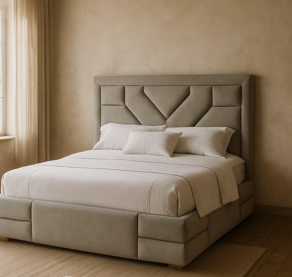 Américain Lit Tetris, California King-Size w Geometric Headboard In Velvet en vente
