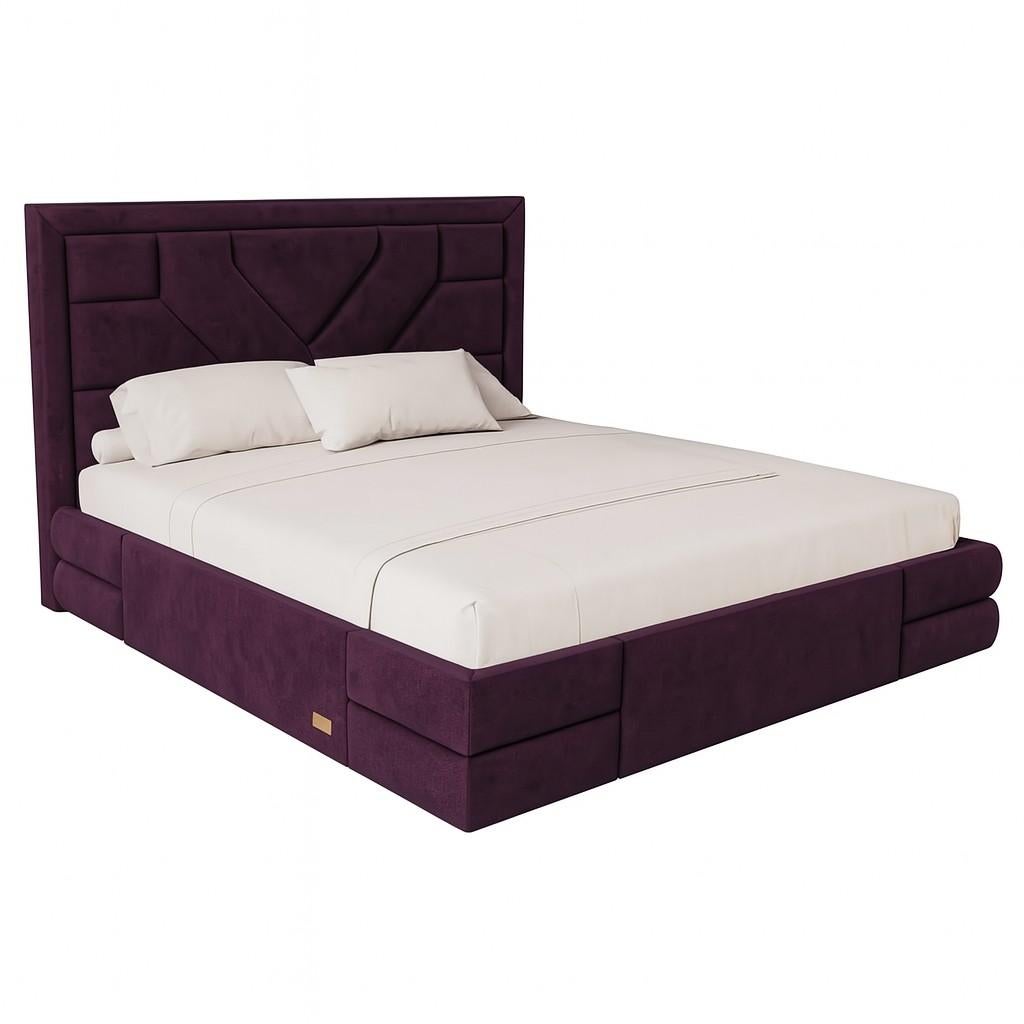 Moderne Lit Tetris, California King-Size w Geometric Headboard In Velvet en vente