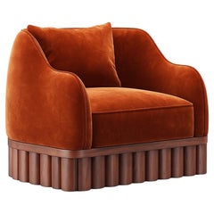 Ripple Armchair – Curved Silhouette with Sculptural Carved Wood Base