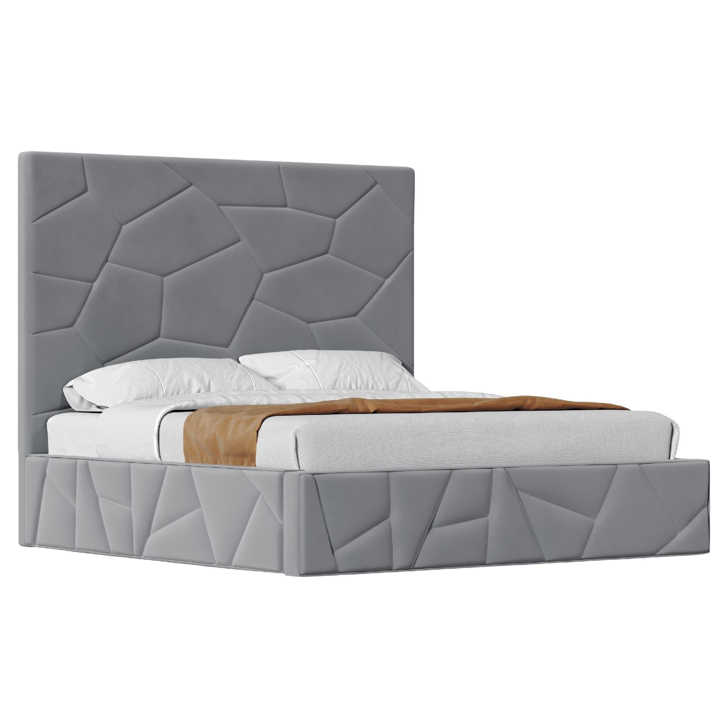 Americano Letto California King completamente imbottito in velluto con design patchwork geometrico in vendita