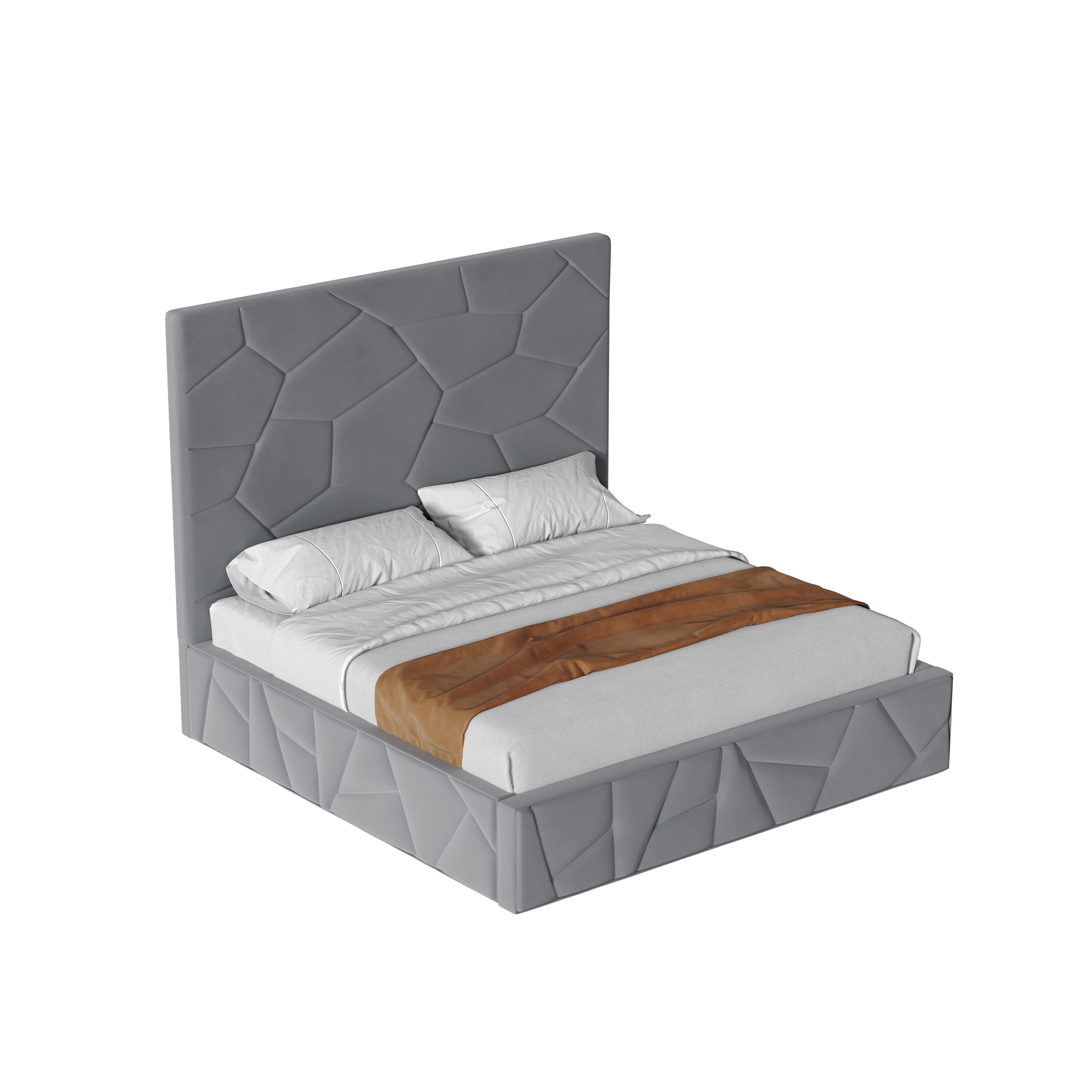 XXI secolo e contemporaneo Letto California King completamente imbottito in velluto con design patchwork geometrico in vendita