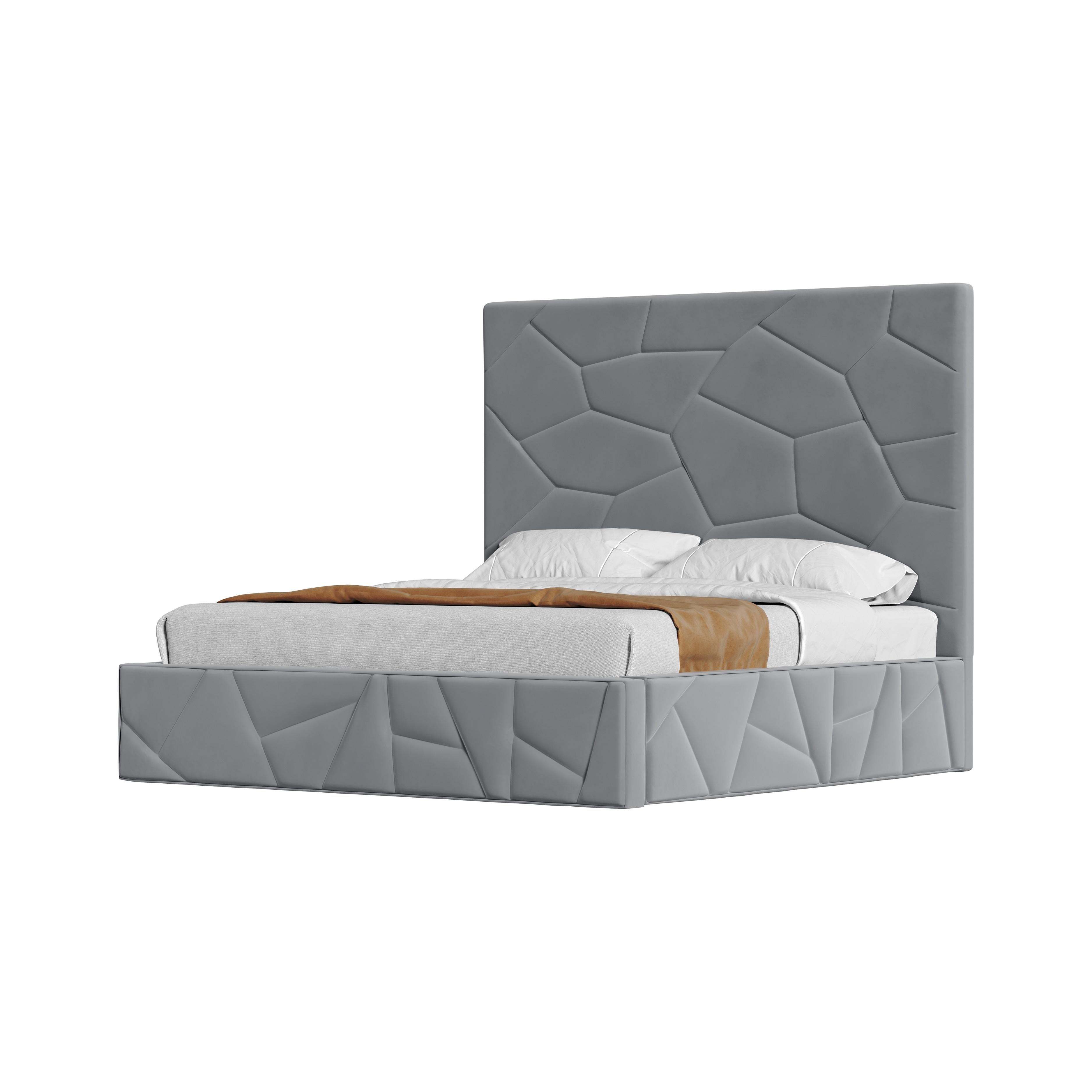 Tessuto Letto California King completamente imbottito in velluto con design patchwork geometrico in vendita