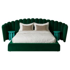 Art Deco Style Vendome Bed: Scalloped Mohair Velvet Headboard