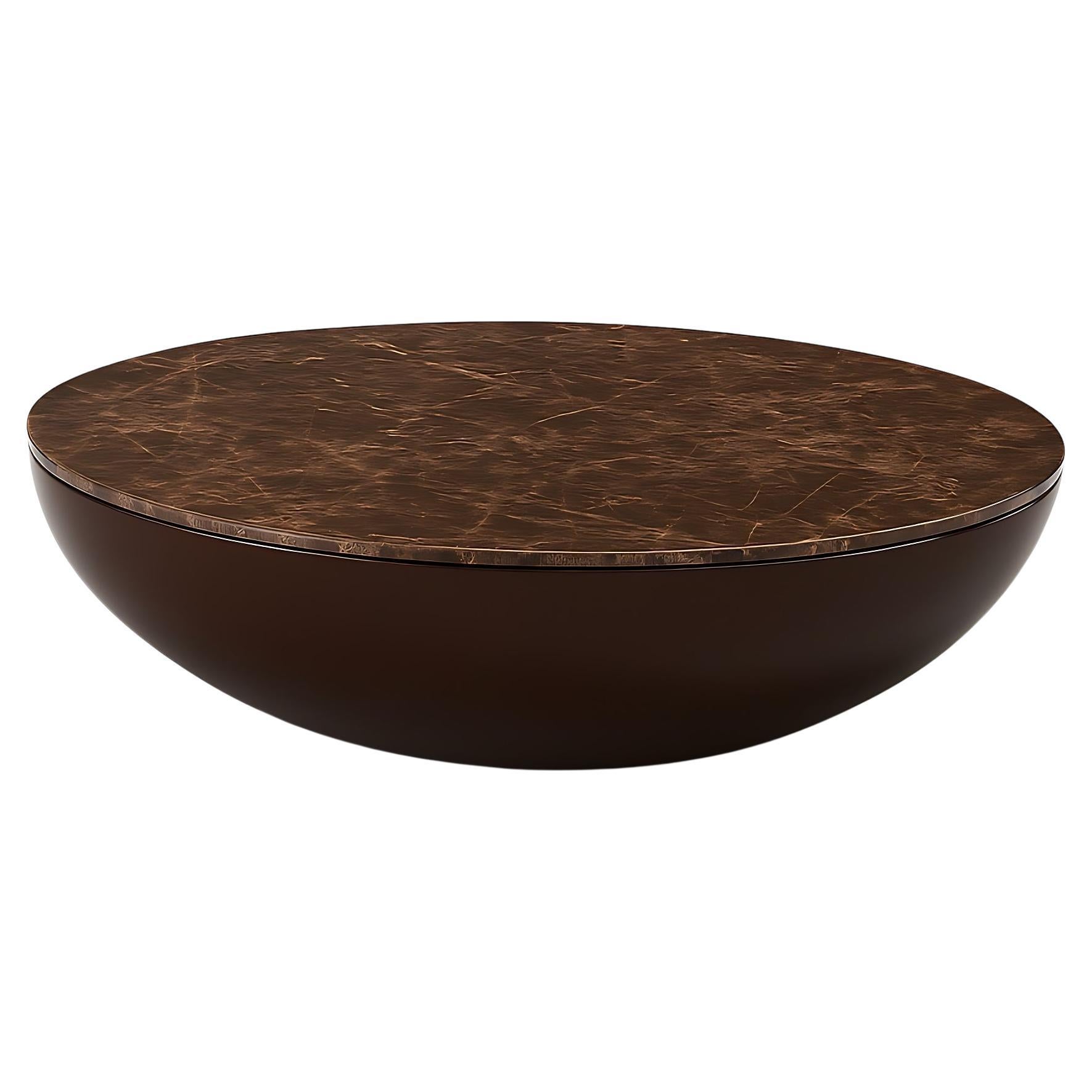 Contemporary Oval Coffee Table, Lacquered Base/ Marble Top