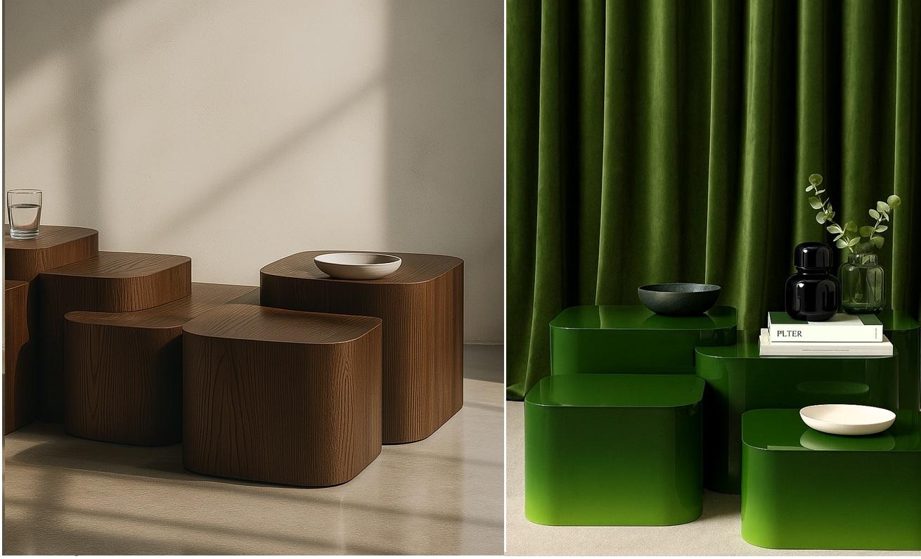 Portuguese Platea Coffee Table-Composition Of Interconnected Six Cubes In Matte Walnut For Sale