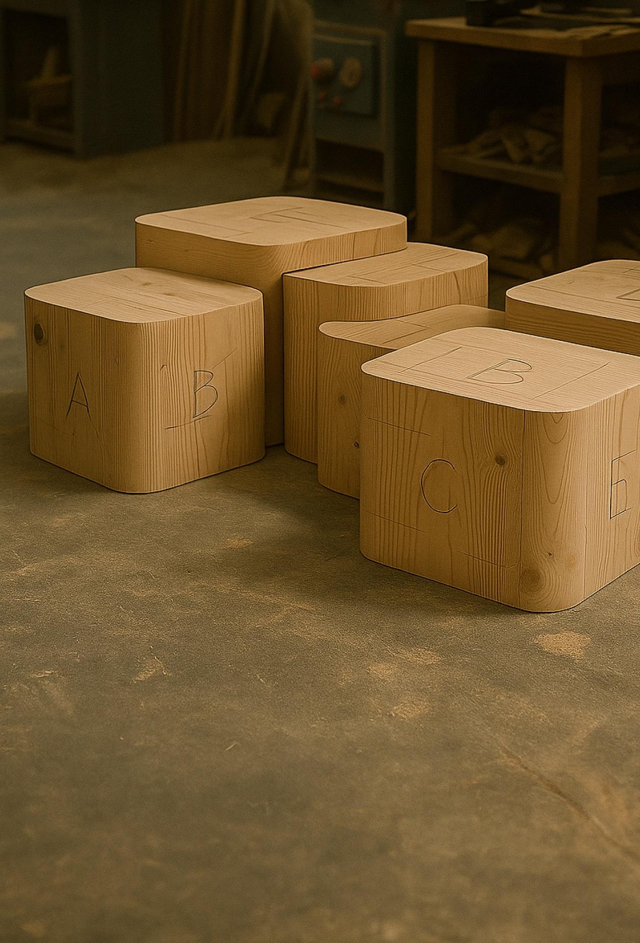 Hand-Crafted Platea Coffee Table-Composition Of Interconnected Six Cubes In Matte Walnut For Sale