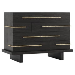 Strata Chest in Ebonized Oak w Hand-Hammered Brass Pulls and Black Plinth Base