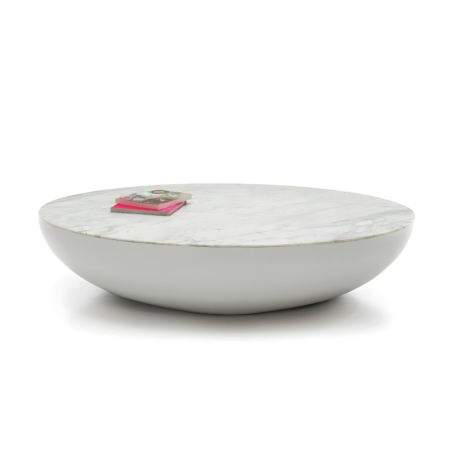 Spanish Contemporary Oval Coffee Table, Lacquered Base/ Marble Top For Sale