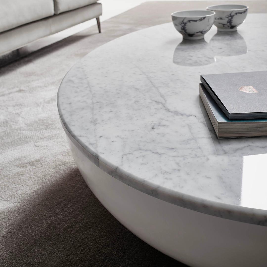 Hand-Crafted Contemporary Oval Coffee Table, Lacquered Base/ Marble Top For Sale