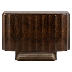 Two Doors Sideboard In Walnut Root with Oxidized Brass Base By José Castro