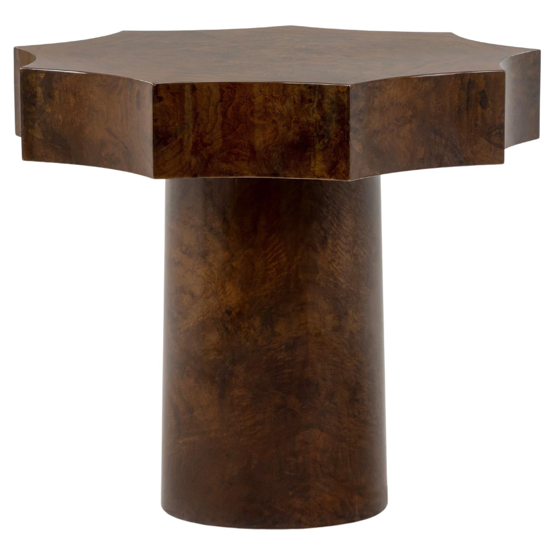 Sculptural Scalloped Design Side Table In Glossy Walnut Root By Jose De Castro